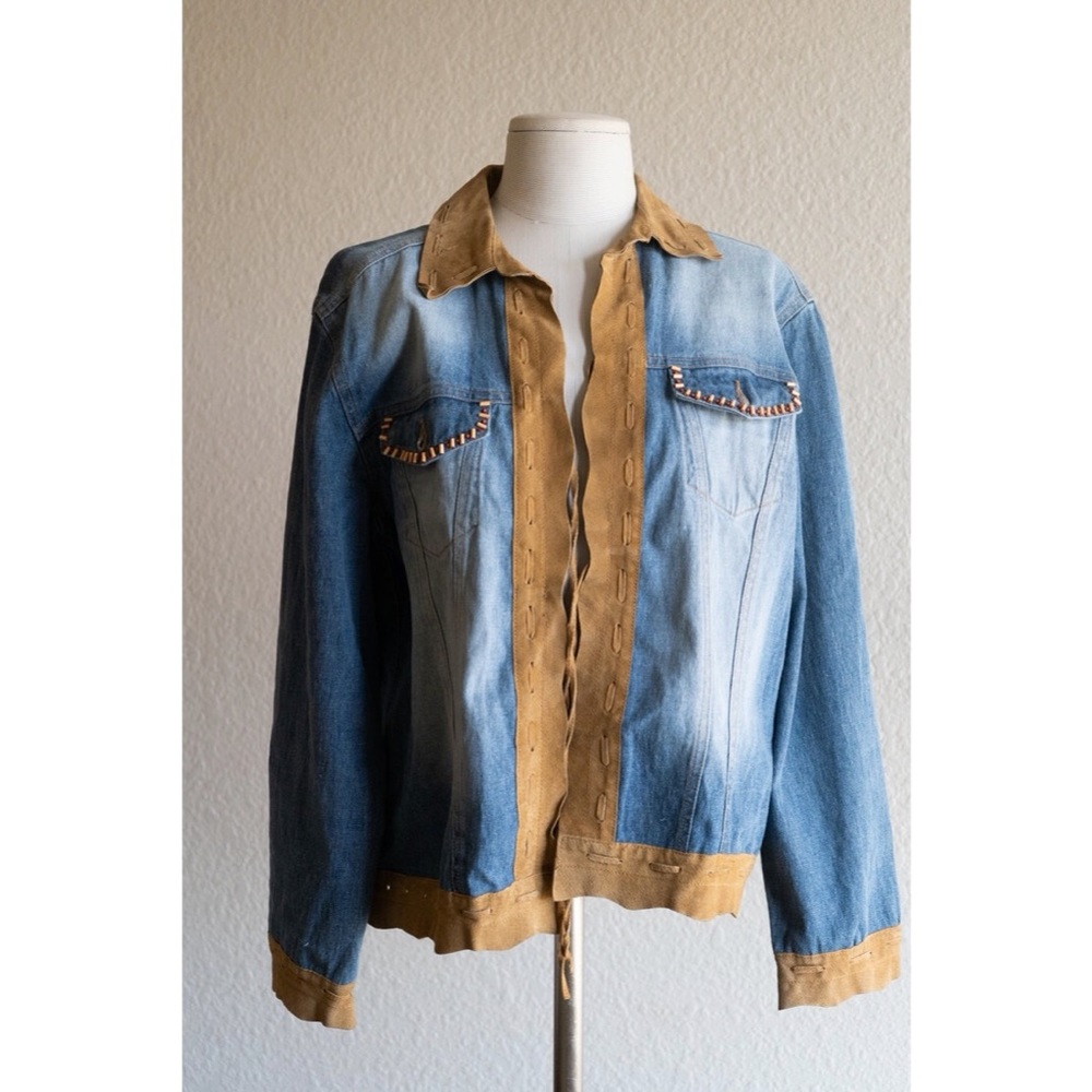 VTG Chico Design Jean Jacket W Leather Trim